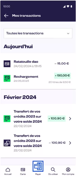 Détail du chargement dans l'historique de transaction
